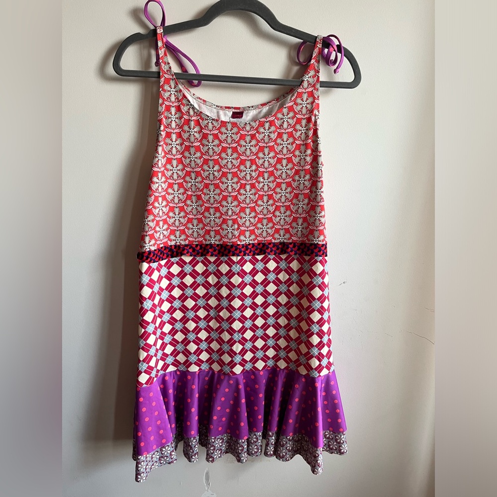 Save the Queen Colorful Dress with Red and Purple Patterns
